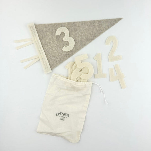 Monthly Milestone Pennant // beige with cream, block numbers - Eventide Pennant Co.