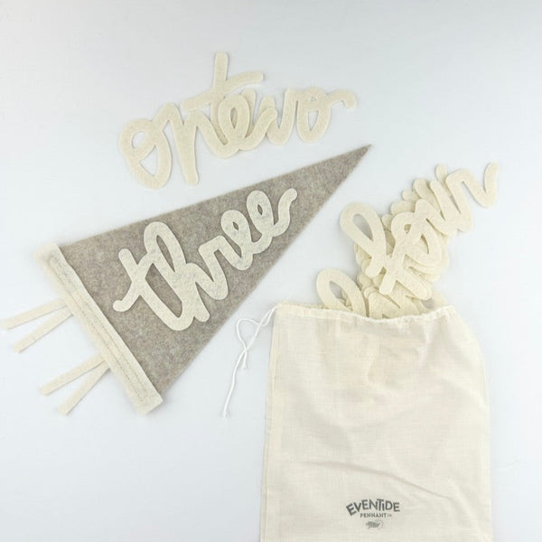 Monthly Milestone Pennant // beige with cream, cursive numbers - Eventide Pennant Co.